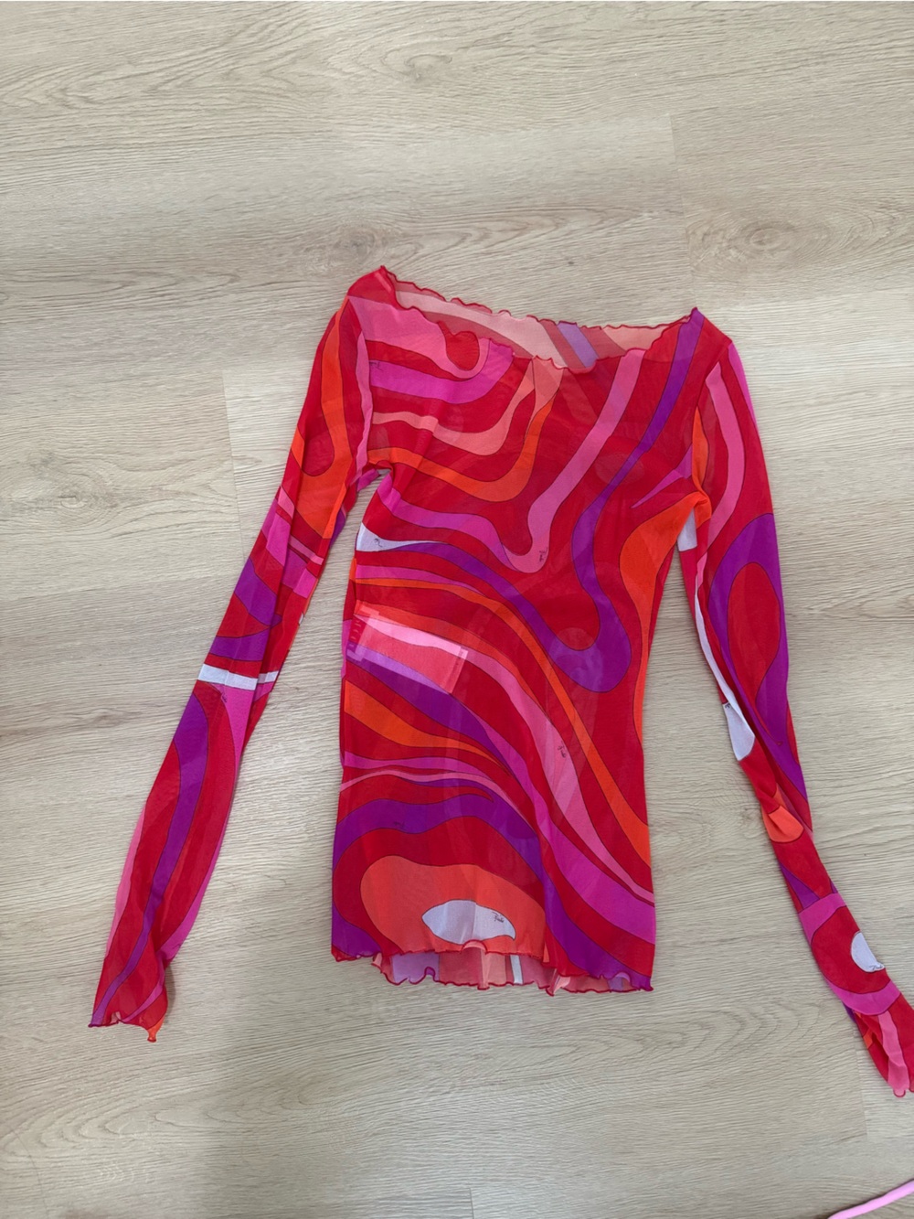 Emilio Pucci Pink Red Orange Swirl Bikini Set with Mesh Cover-Up and shorts - M - Picture 8 of 15